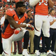 Denver Broncos linebacker Brandon Marshall kneels during the national anthem.
KDVR Screenshot